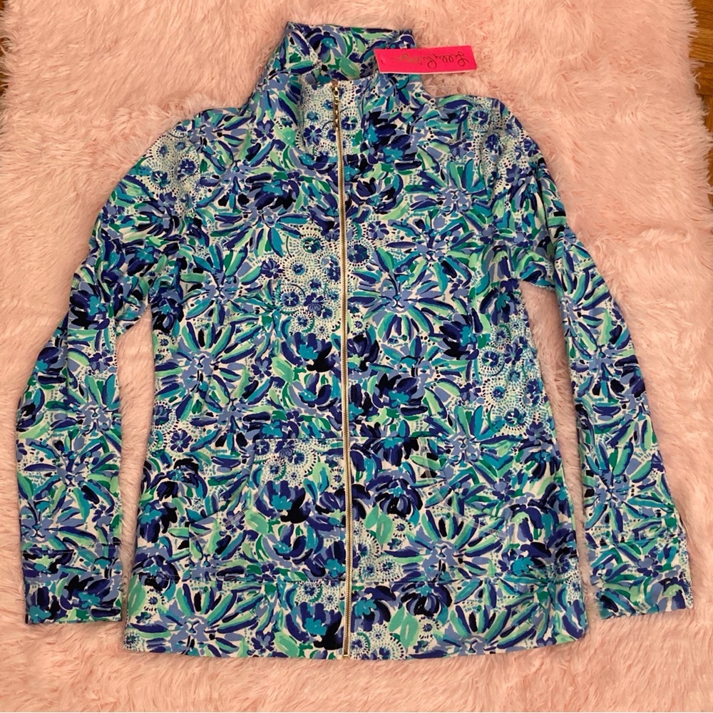 NWT Lilly Pulitzer Leona UPF 50+ Zip-Up Small High Maintenance Iris Blue